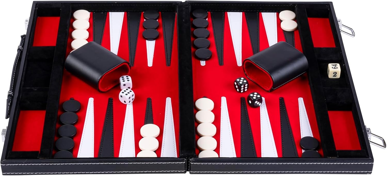 15” Backgammon Set Luxury Faux Leather Attache Case Travel Board Game