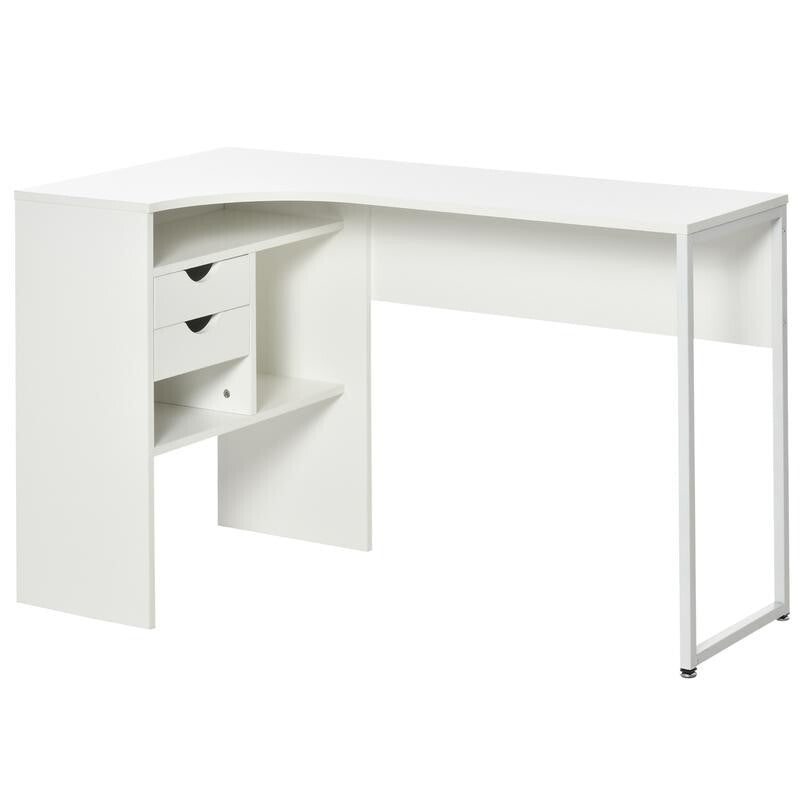 White L-Shaped Computer Desk with Drawers & Storage – Corner Office Table