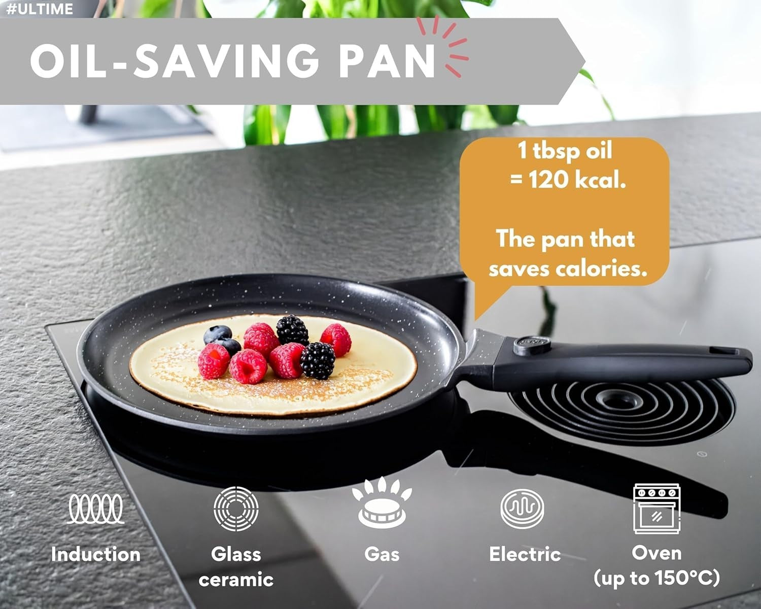 28cm Induction Crepe Pan Non-Stick with Divider & Removable Handle – Oven Safe