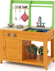 Outdoor Mud Kitchen Wooden Kids Playset Sink Oven Cooking Toy