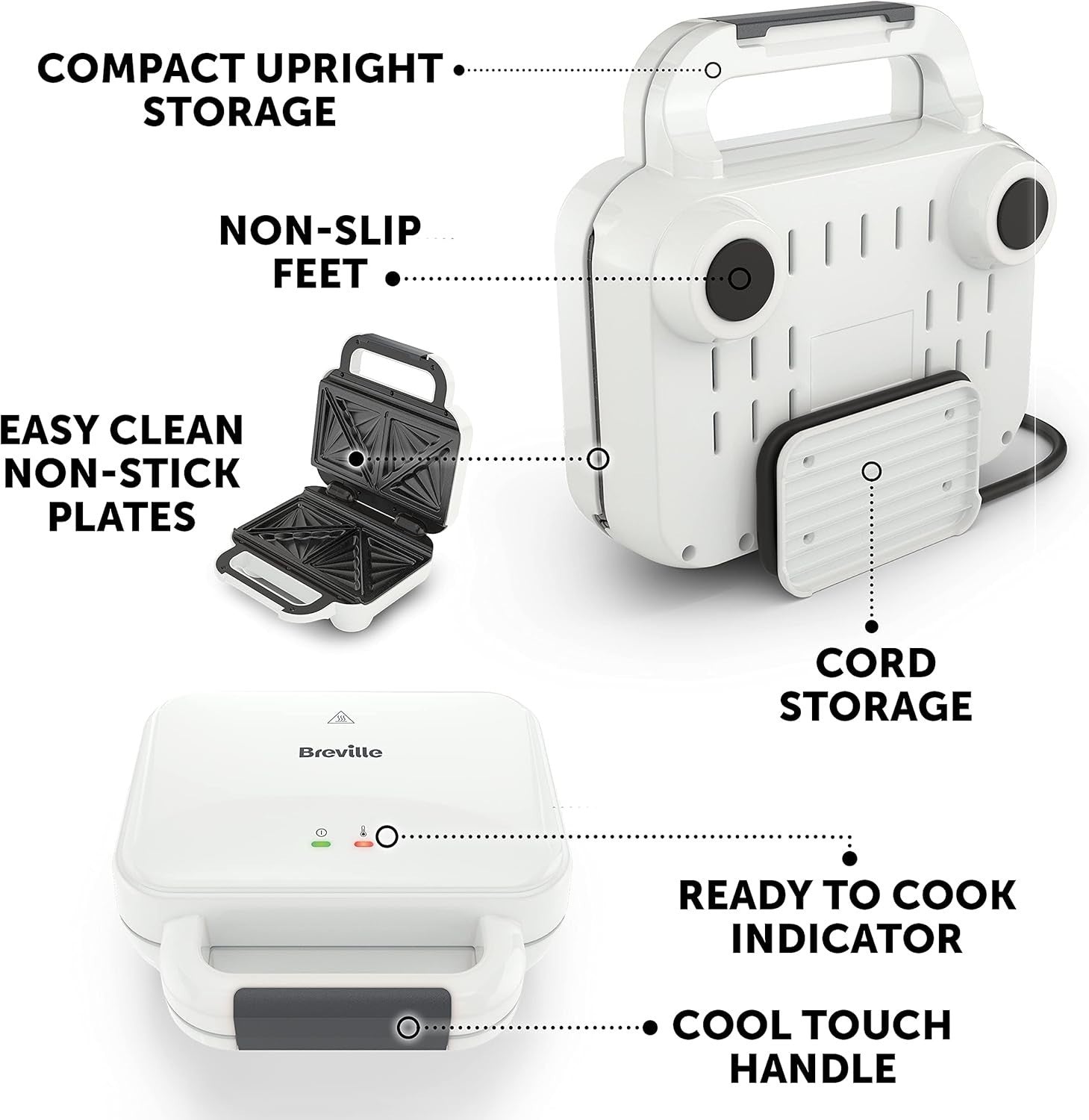 Deep Fill 2-Slice Toastie Maker with Non-Stick Plates & Quick 5-Min Cook