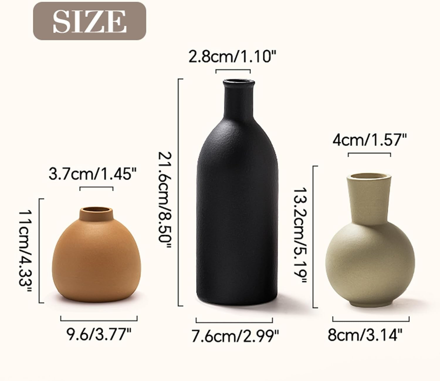 Ceramic Vase Set of 3 Modern Boho Decor Pampas Grass Table Shelf Display