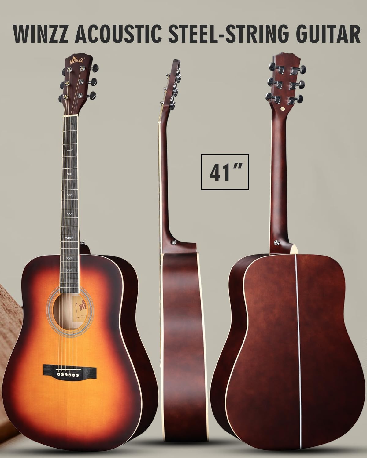 Full Size 4/4 Acoustic Guitar Starter Kit Sunburst Steel String