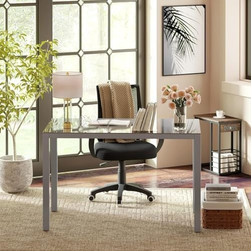 Modern 4-Seater Grey Glass Dining Table with Faux Leather Chairs