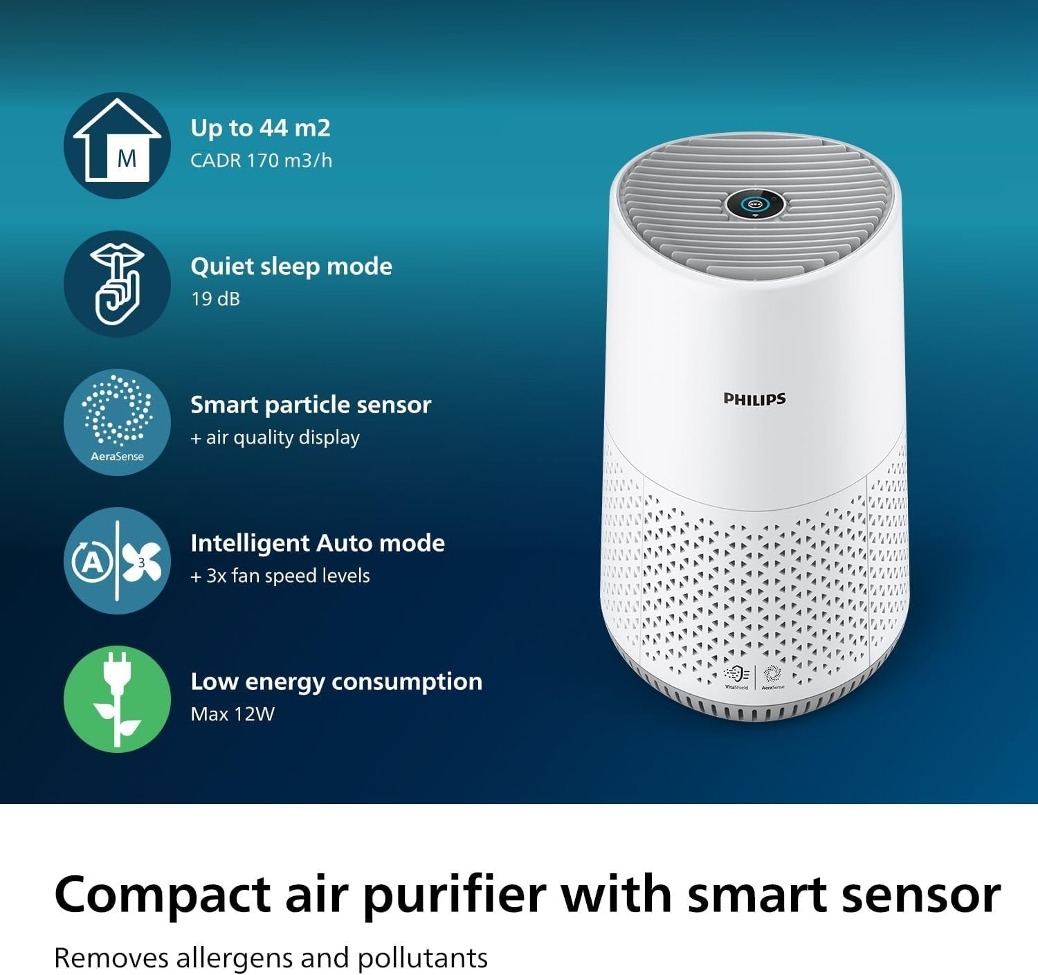 Ultra Quiet Air Purifier 44m² HEPA 99.97% Allergy Relief App Control