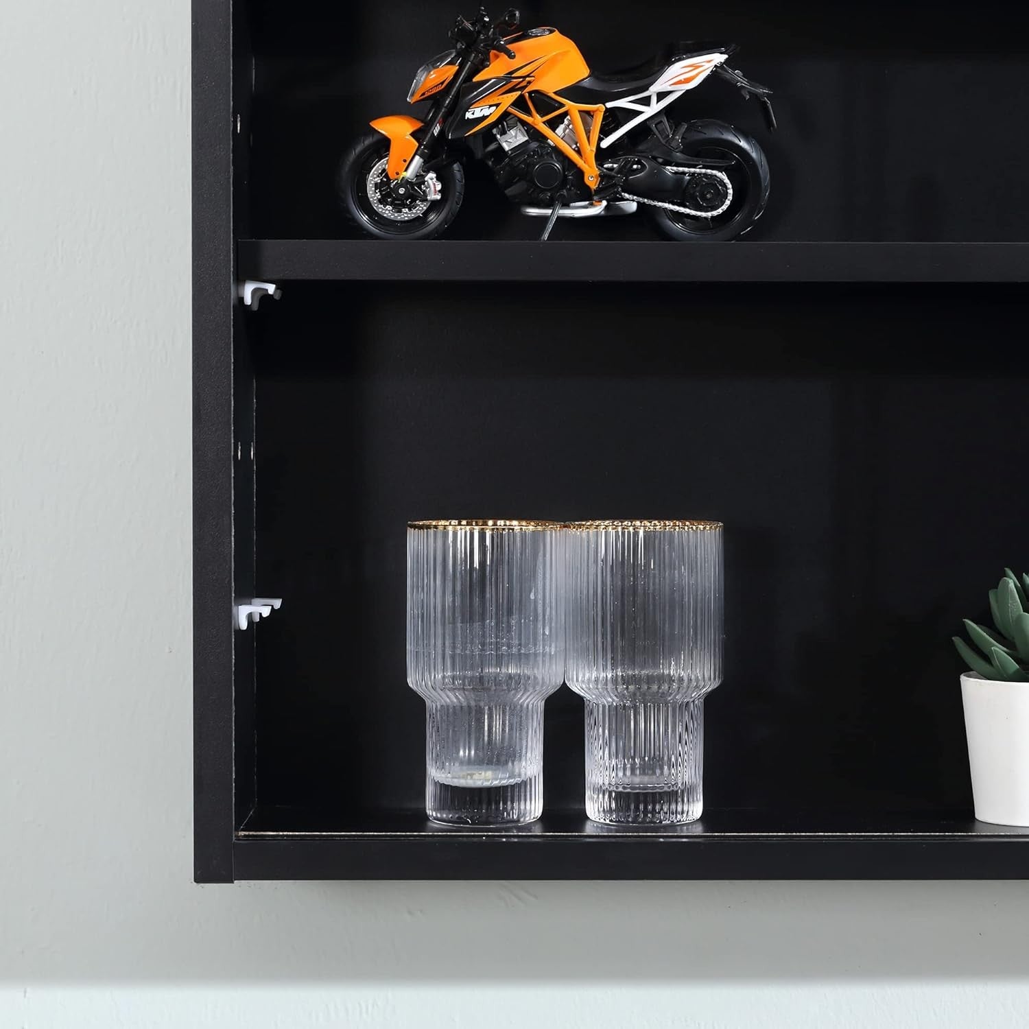 5-Tier Wall Display Cabinet | Black Glass Sliding Door Shelf Unit 60×80cm