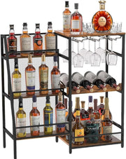 Free Standing Mini Bar Drinks Cabinet Wine Rack, 3-Tier Liquor Display