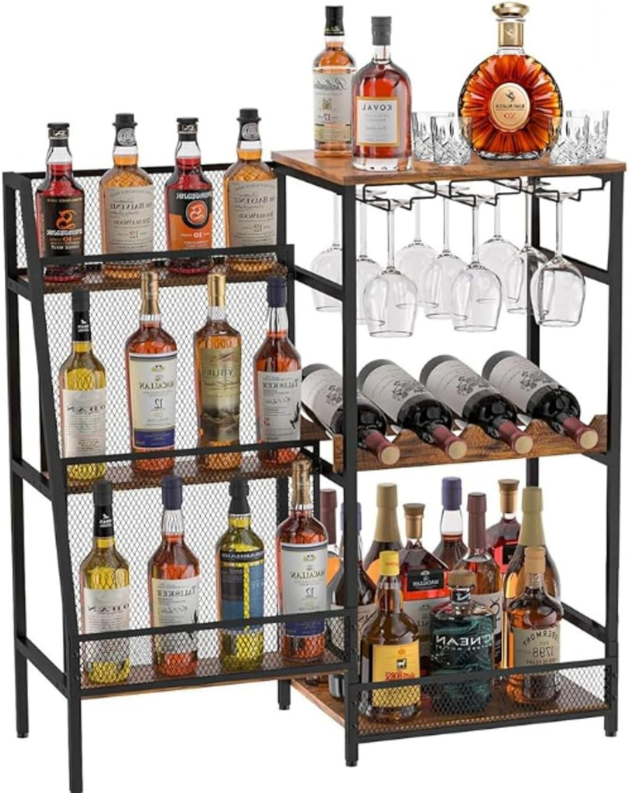 Free Standing Mini Bar Drinks Cabinet Wine Rack, 3-Tier Liquor Display