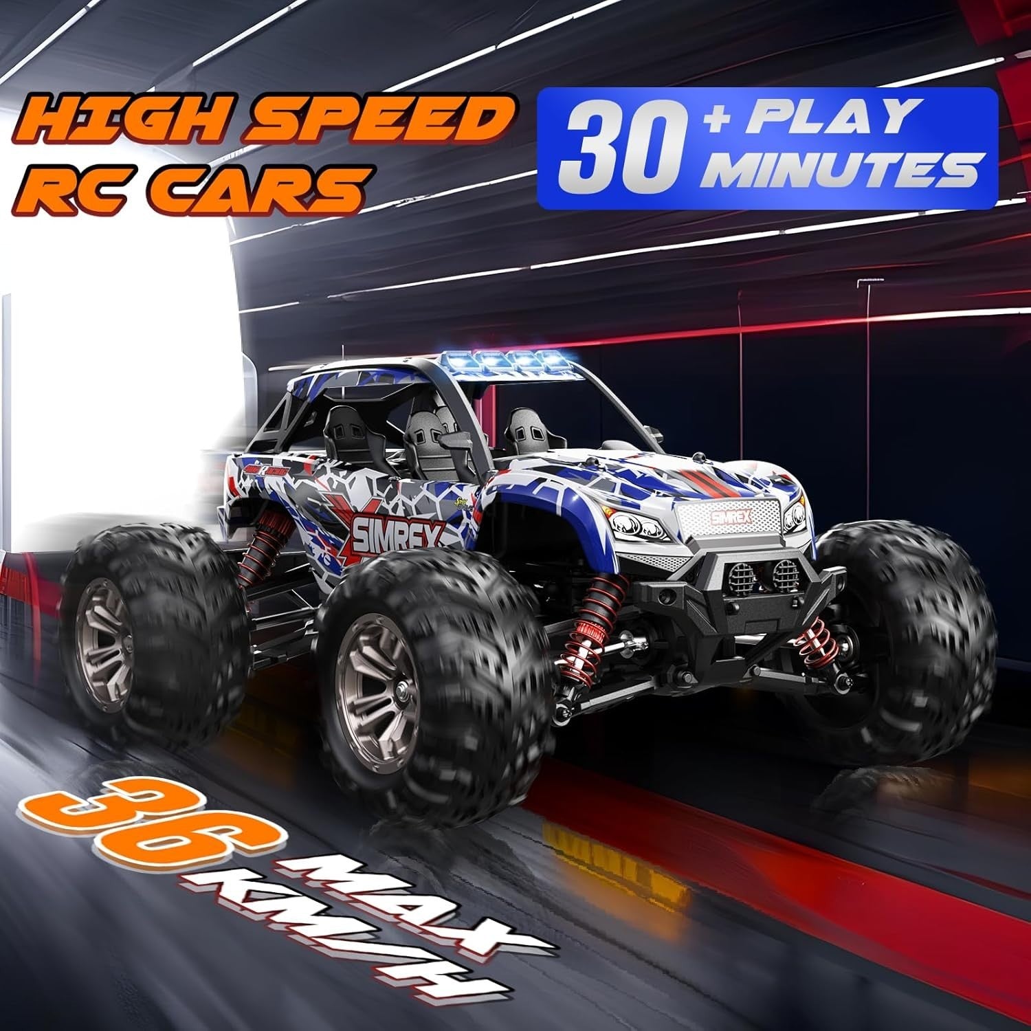 1:16 4WD RC Car 36KPH – High-Speed Off-Road Truck, LED Lights, All-Terrain Toy