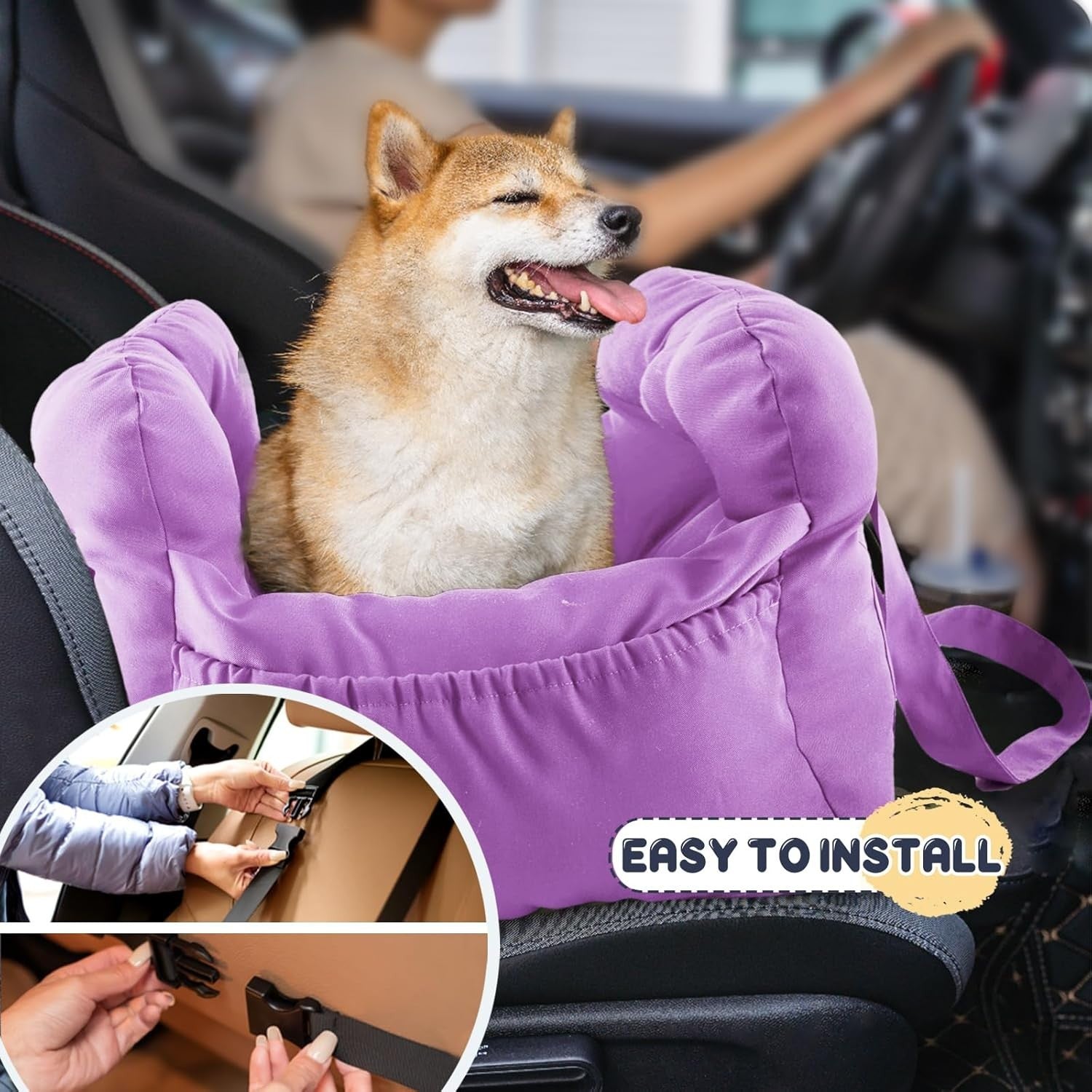 Dog Car Booster Seat Pet Carrier Travel Bed Safety Leash Purple Small
