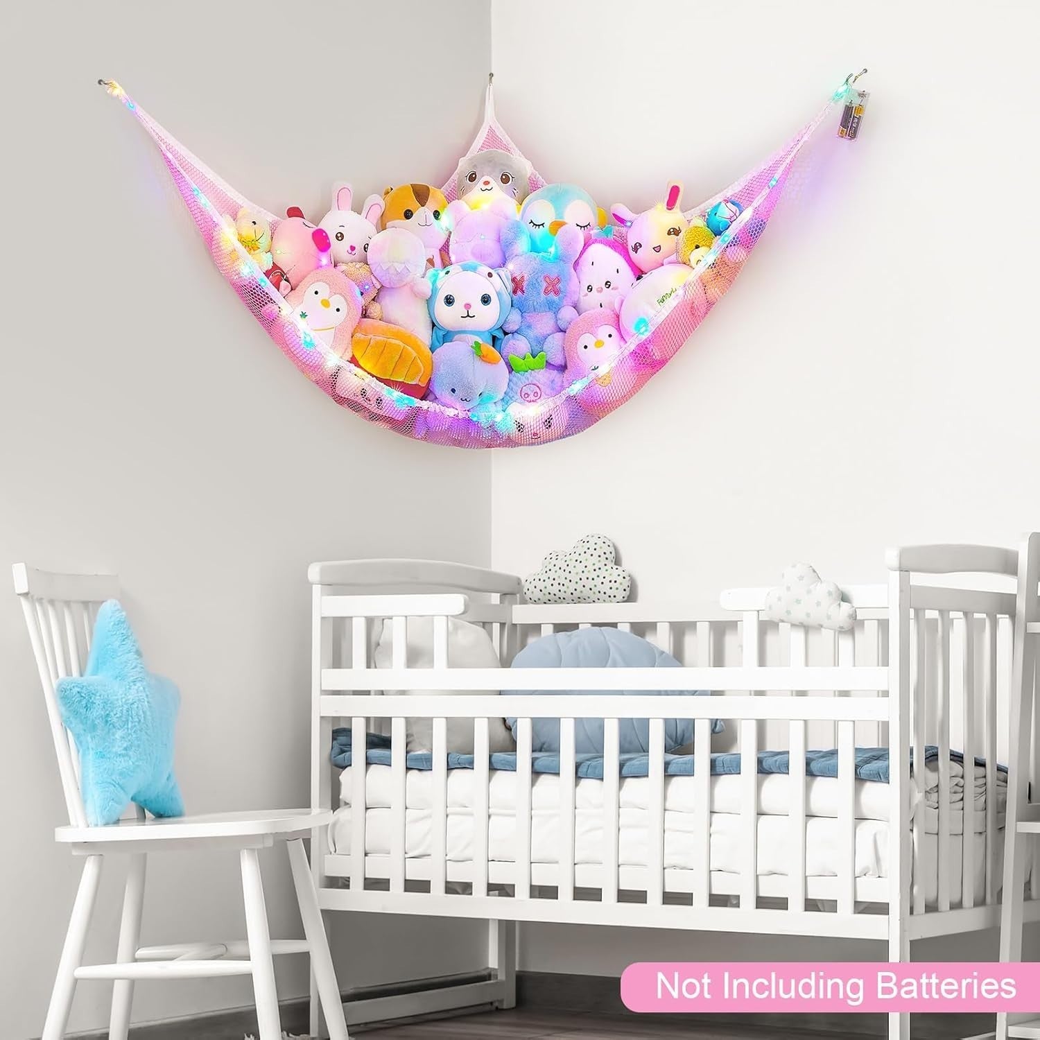 Stuffed Animal Hammock with LED Lights – Toy Storage Net for Kids Rooms