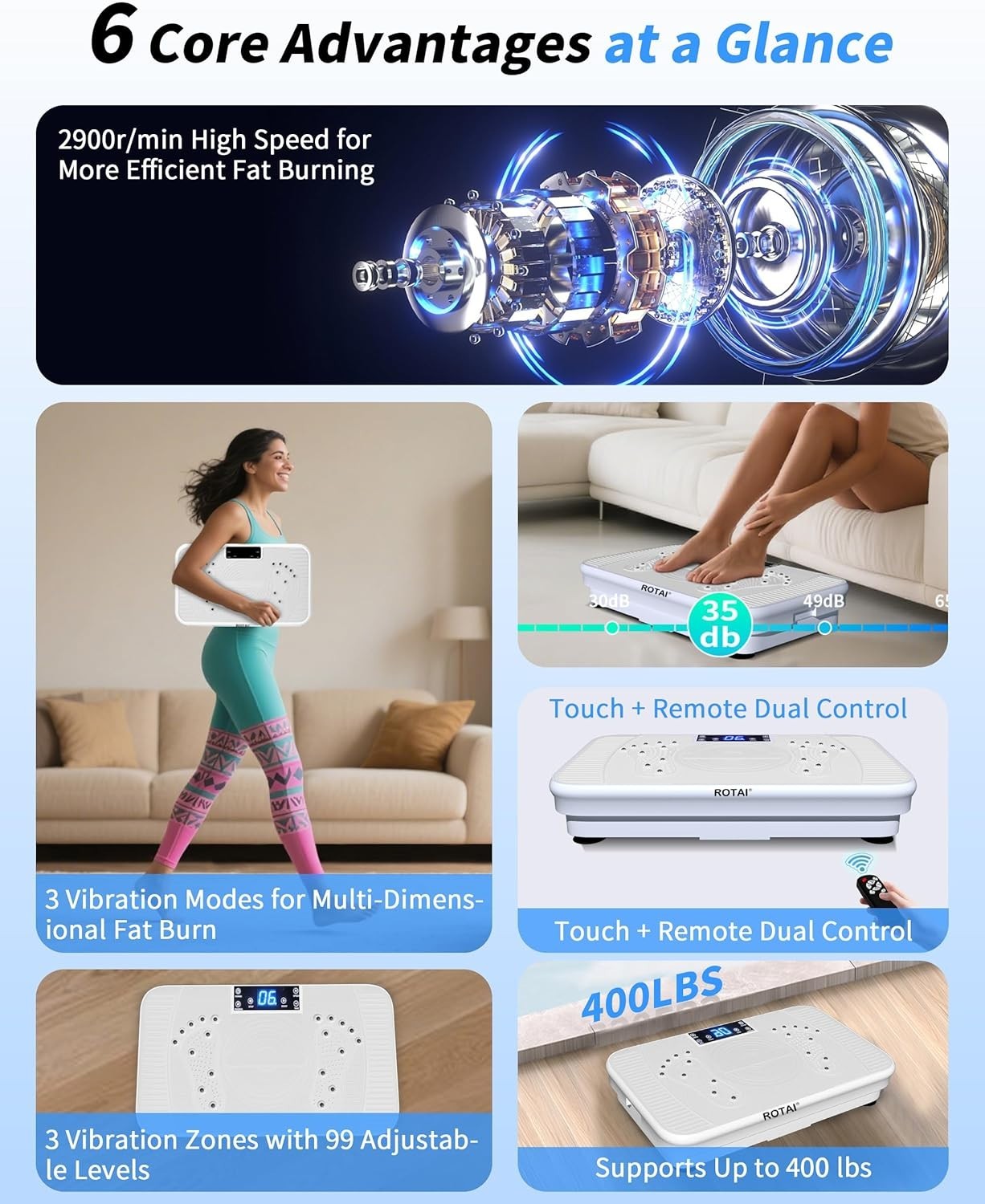 Low Impact Vibration Plate Lymphatic Drainage Home Toning 400lb