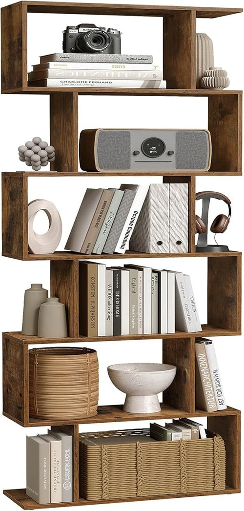 6 Tier Rustic Brown Bookcase Room Divider Cube Display Shelf Modern 24×70×191cm