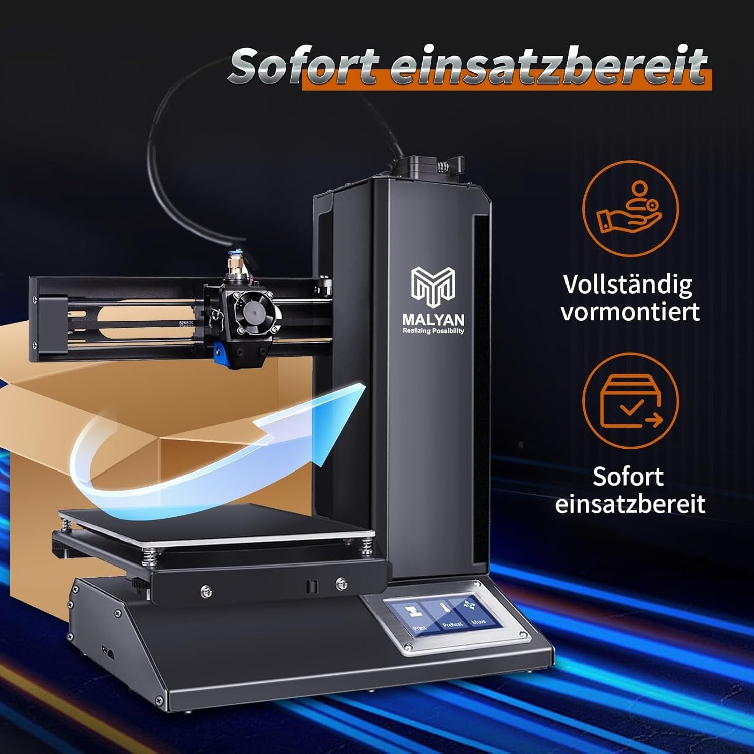 Mini 3D Printer Fully Assembled Beginner Touch Screen Magnetic Bed