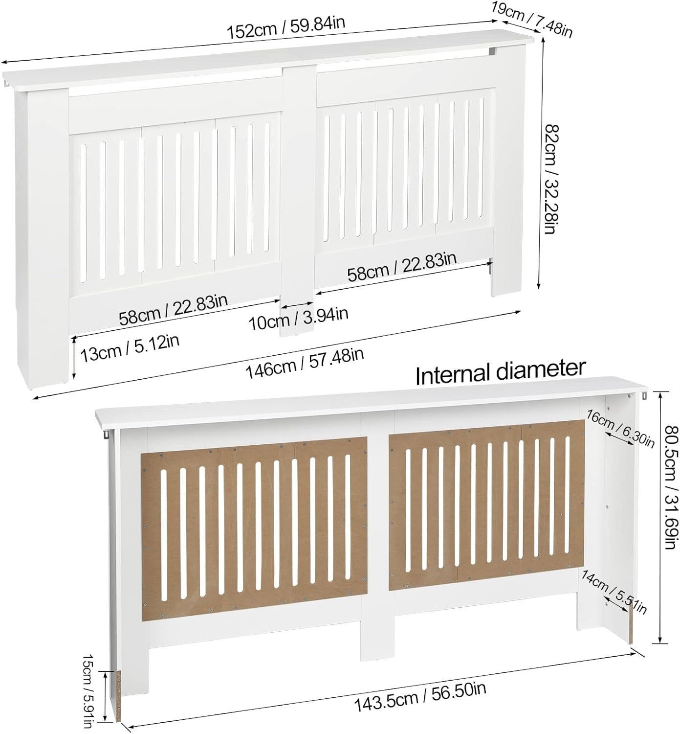 Large White Radiator Cover | Modern MDF Vertical Slatted Cabinet