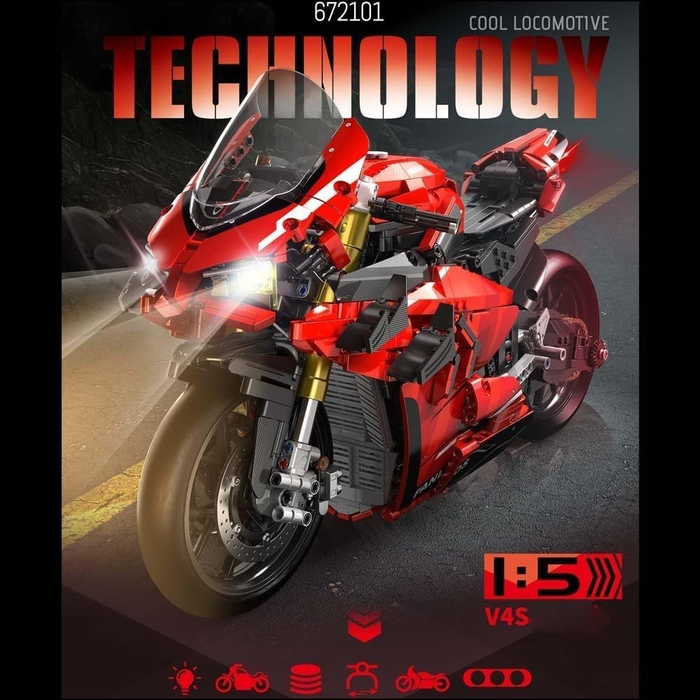 2098-Piece Ducati V4S Motorcycle Building Kit with Realistic Details