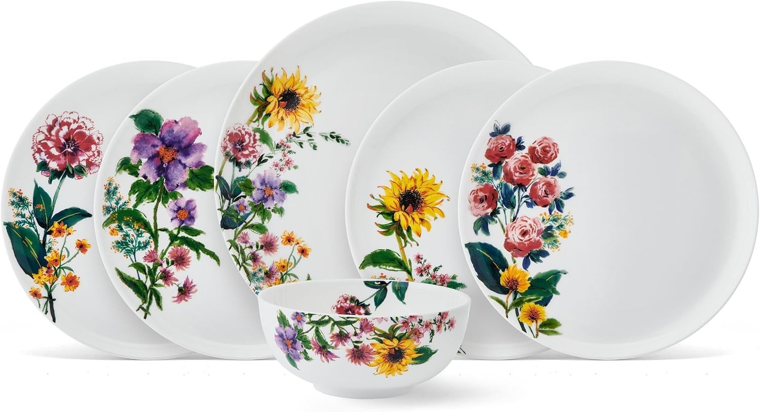 Floral Bone China Dinnerware Set 12 Piece Chip Resistant Plates