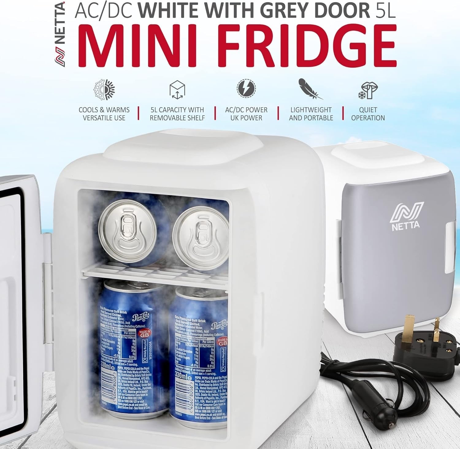 5L Mini Fridge Portable AC/DC Cooler Warmer Car Bedroom Skincare white