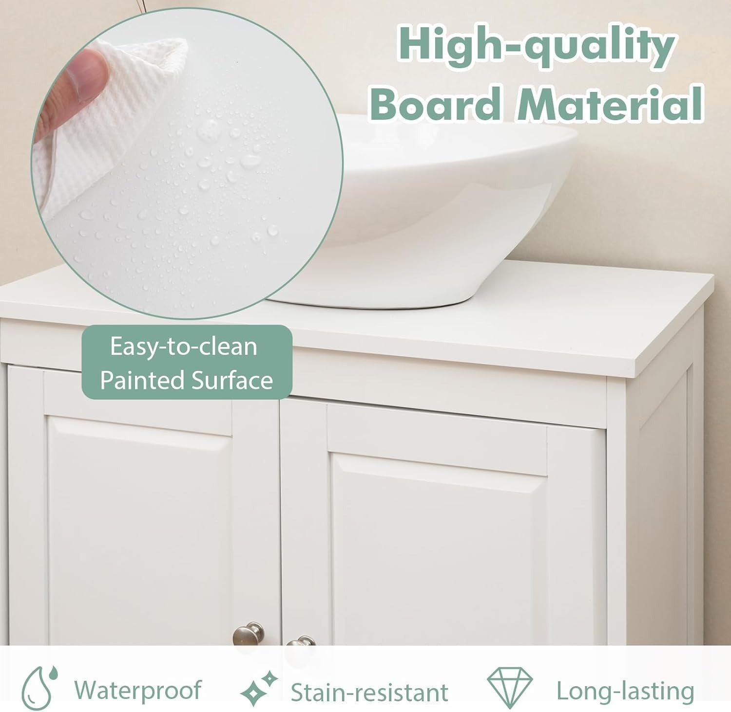 Under Sink Bathroom Cabinet 2 Door Storage Cupboard 60x30x62cm White