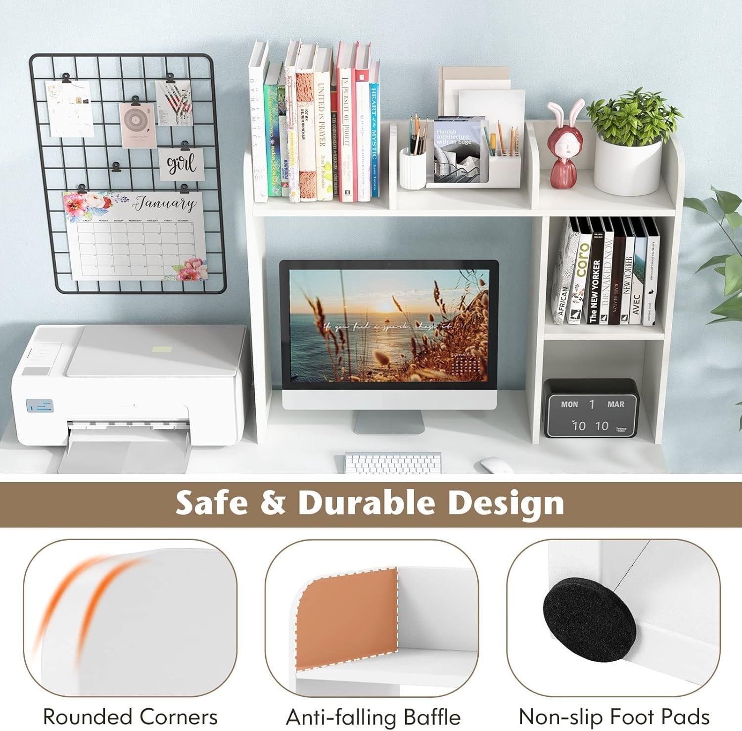 White Desktop Bookshelf 3-Shelf Storage Hutch Organizer Rack 94cm