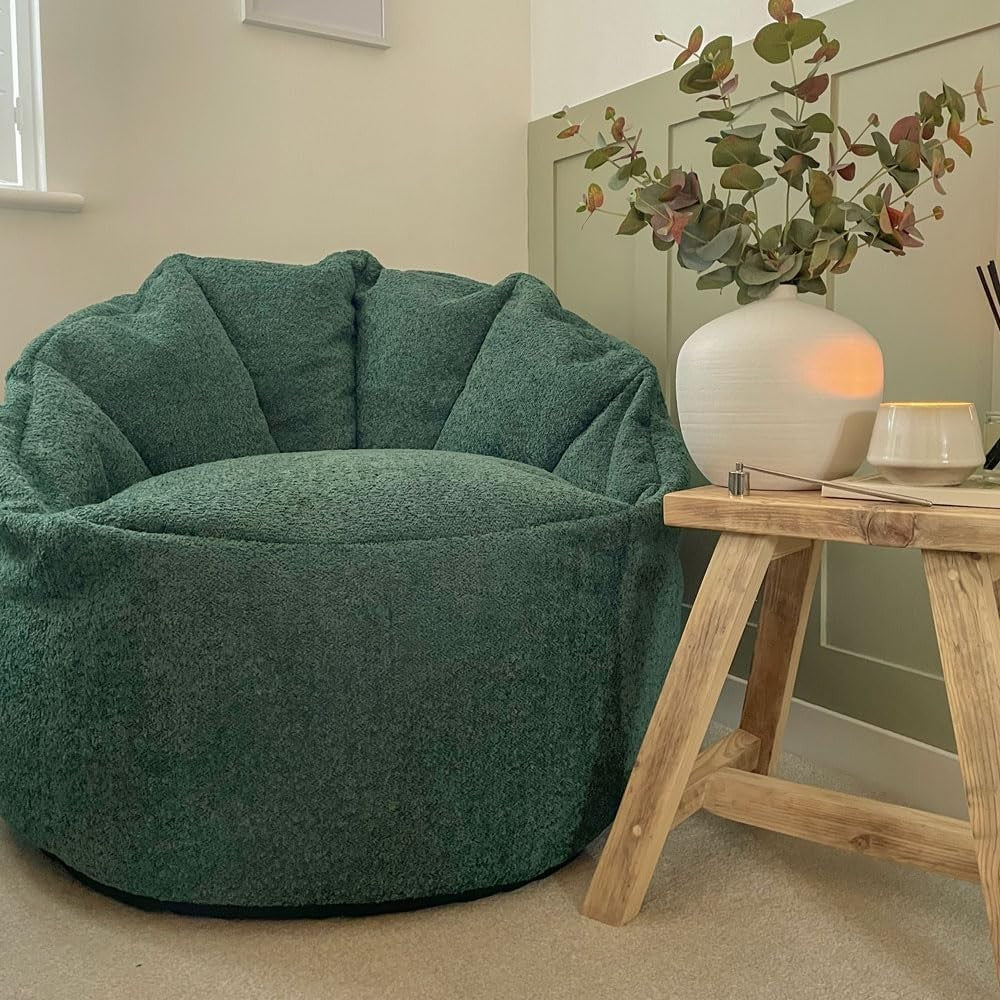 Luxury Bean Bag Chair Adult Lounger Soft Fabric Snug Cinema Seat Moss Green