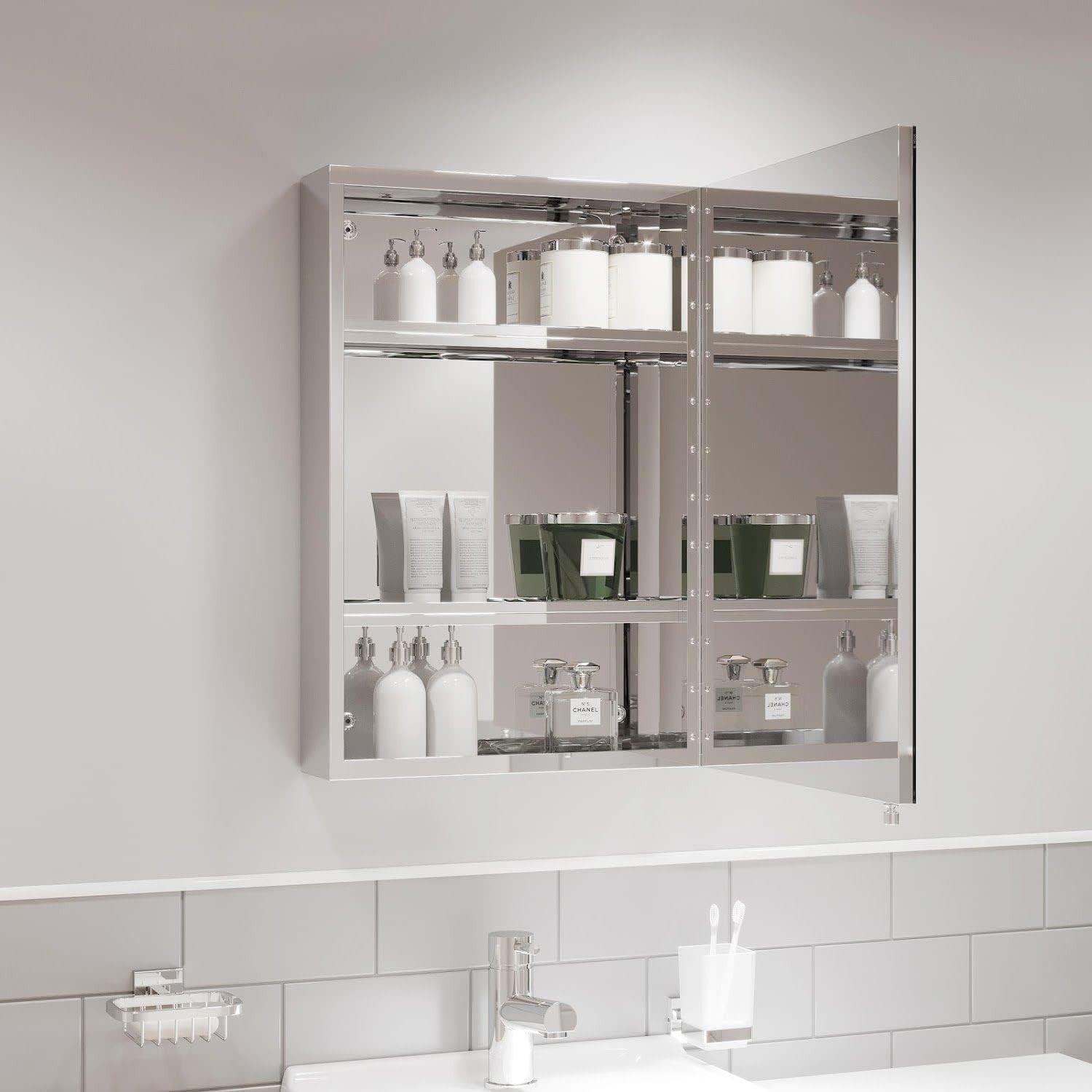 Wall Mounted Bathroom Mirror Cabinet with Storage & Stainless Steel
