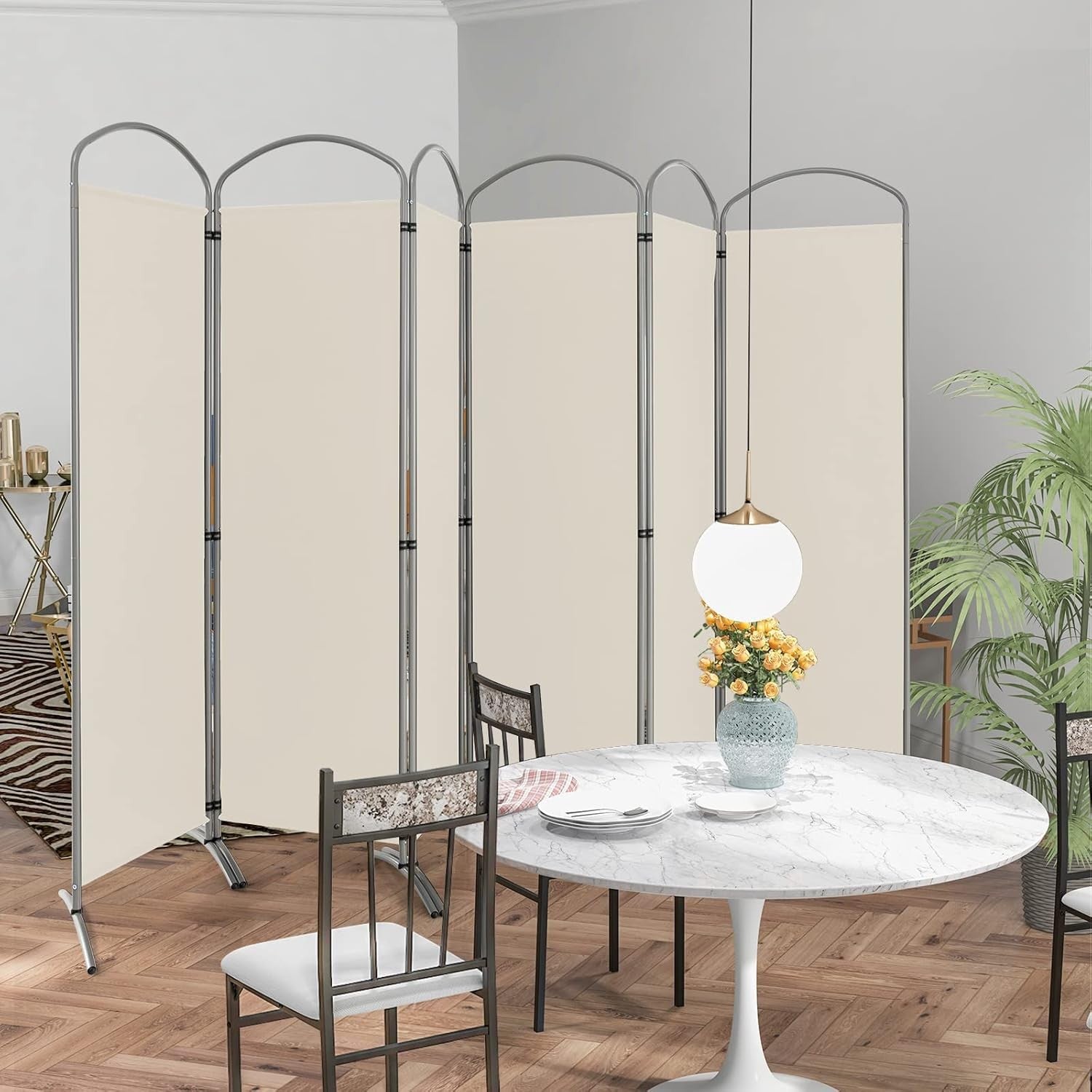 6 Panel Cream Folding Room Divider Privacy Screen for Bedroom Office 188cm High