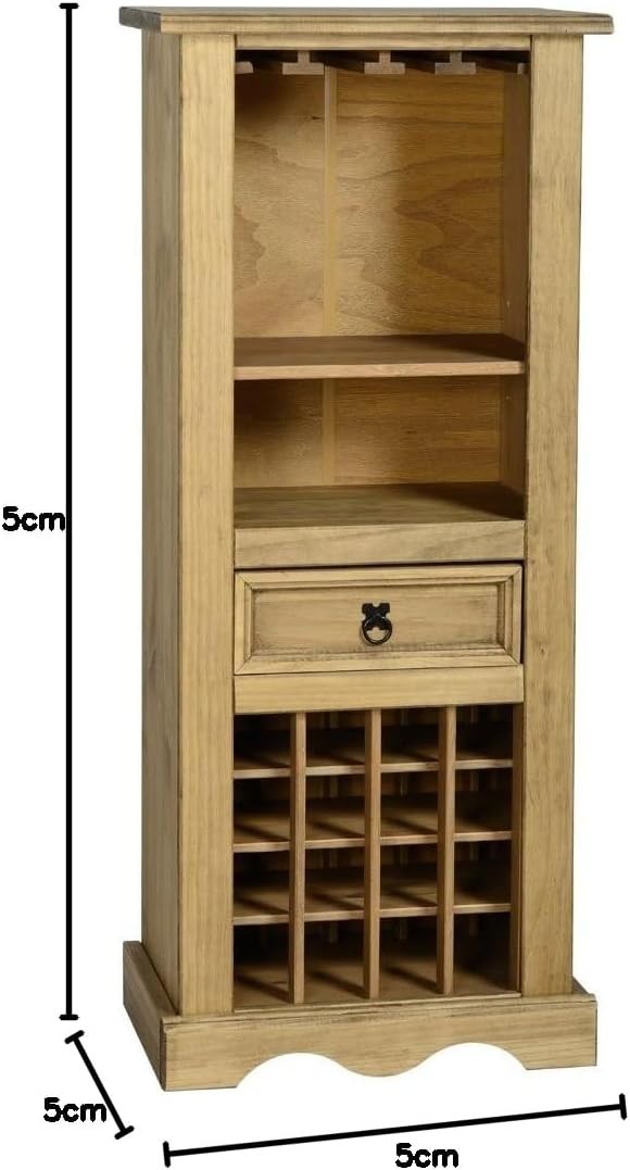 Solid Pine Wine Rack Cabinet with Drawer & Glass Holder Rustic Home Bar