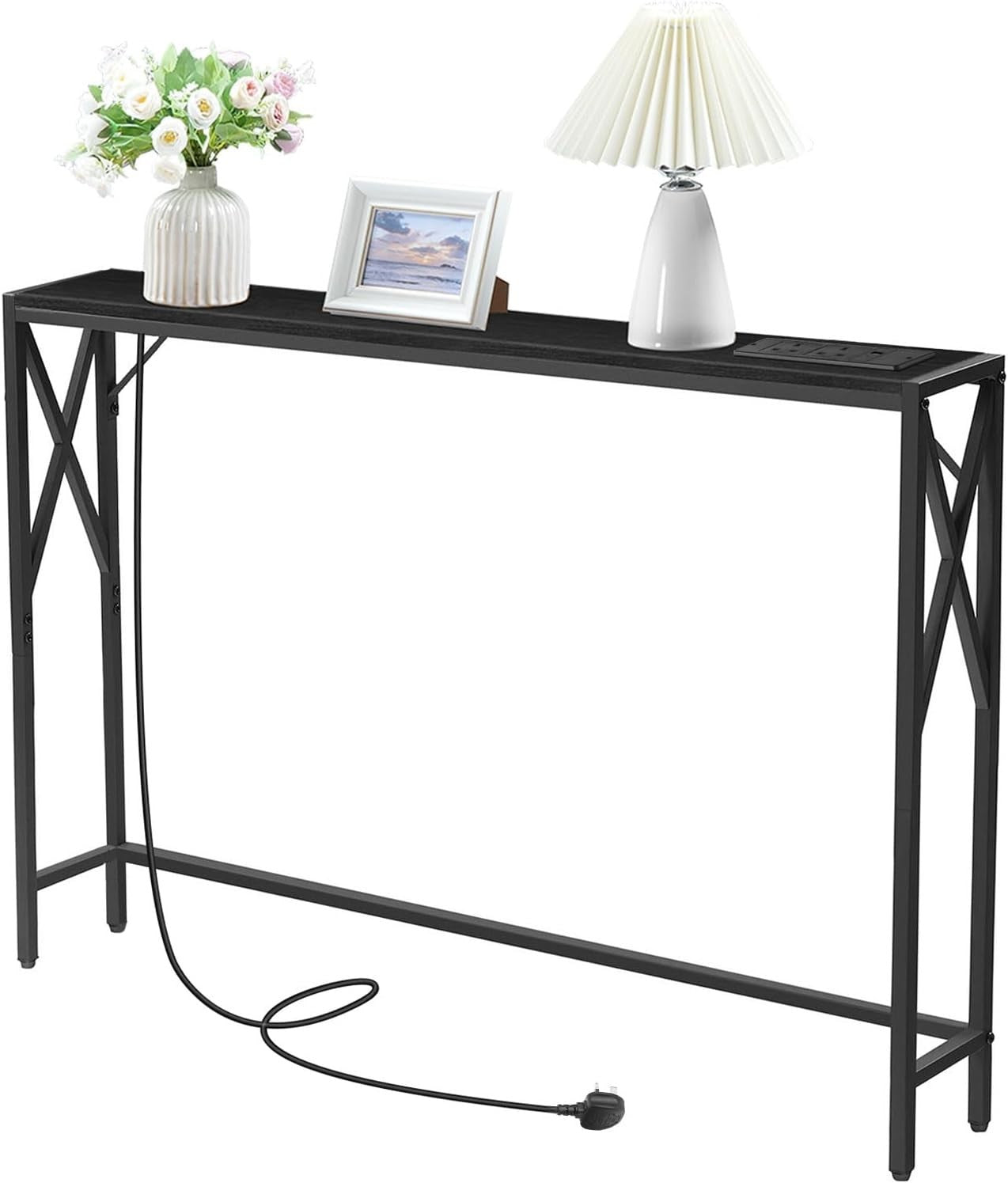Narrow Console Table with USB Charging Ports – 100cm Slim Hallway Desk