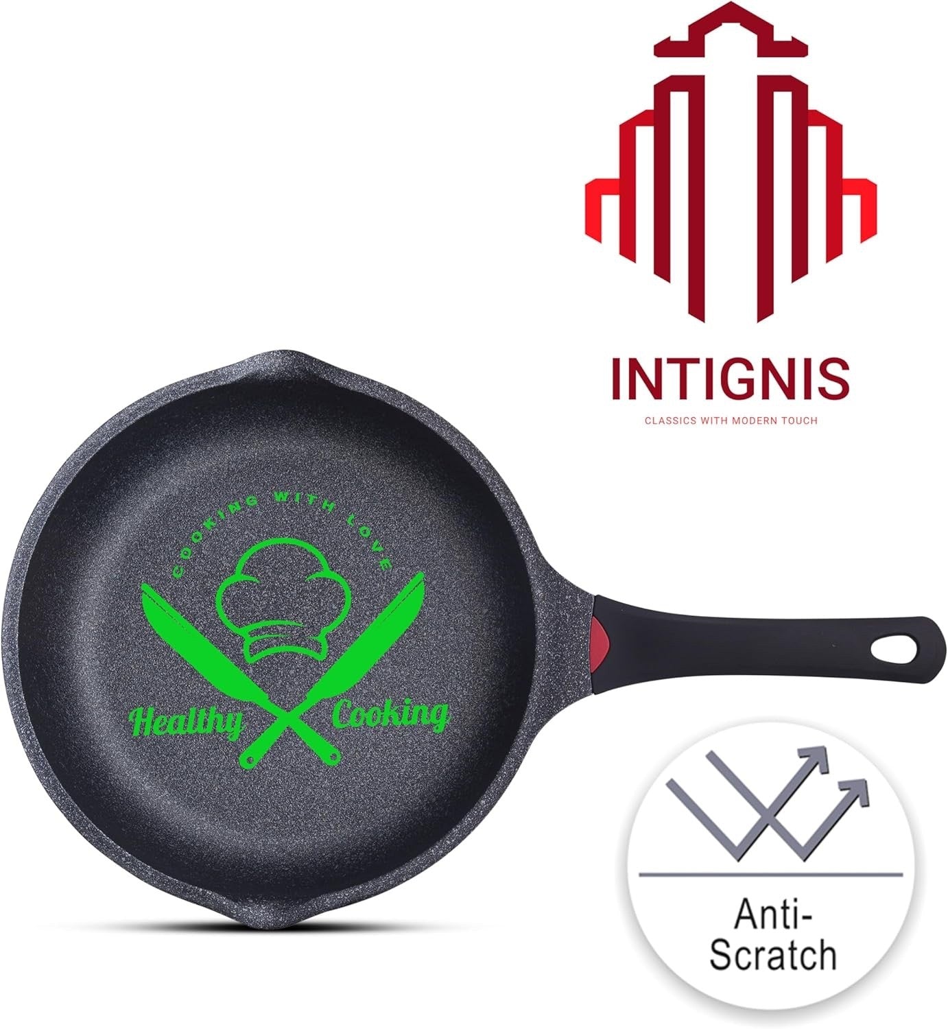 28cm Black Deep Non Stick Frying Pan with Lid  3in1 Skillet Sauté Pan & Mini Wok