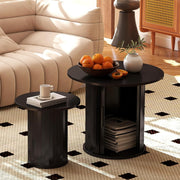 2-Piece 60cm Round Nesting Coffee Table Set with Hidden Storage, Black Finish