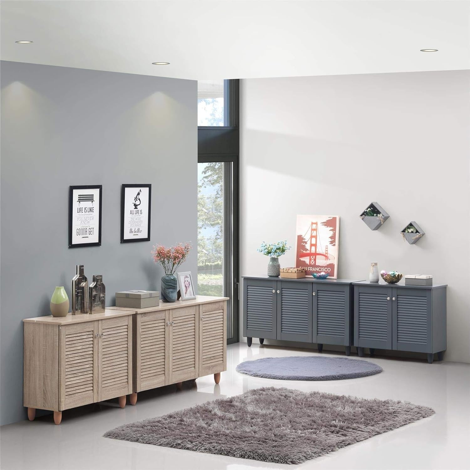 Modern 3-Door Shoe Storage Cabinet with Spacious Adjustable Shelves, Oak