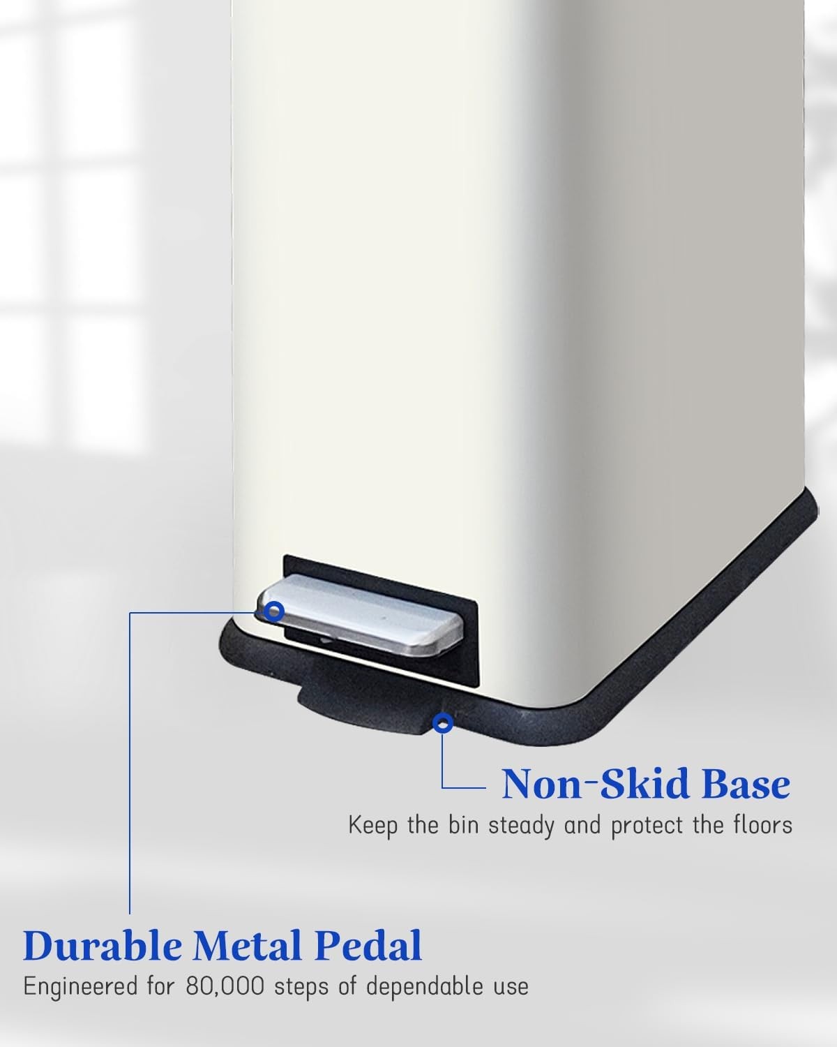 10L White Stainless Steel Pedal Bin Slim Bathroom Soft Close Lid
