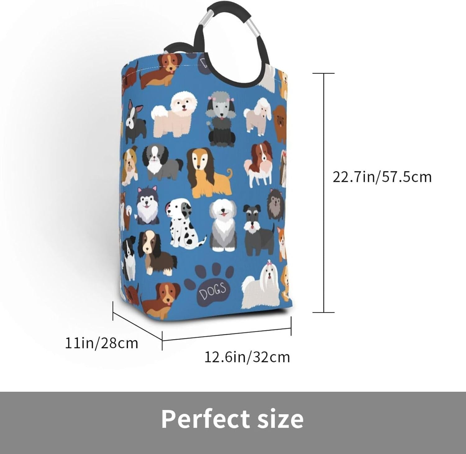 50L Dog Puppy Laundry Basket Foldable Cute Animal Clothes Hamper with Handles