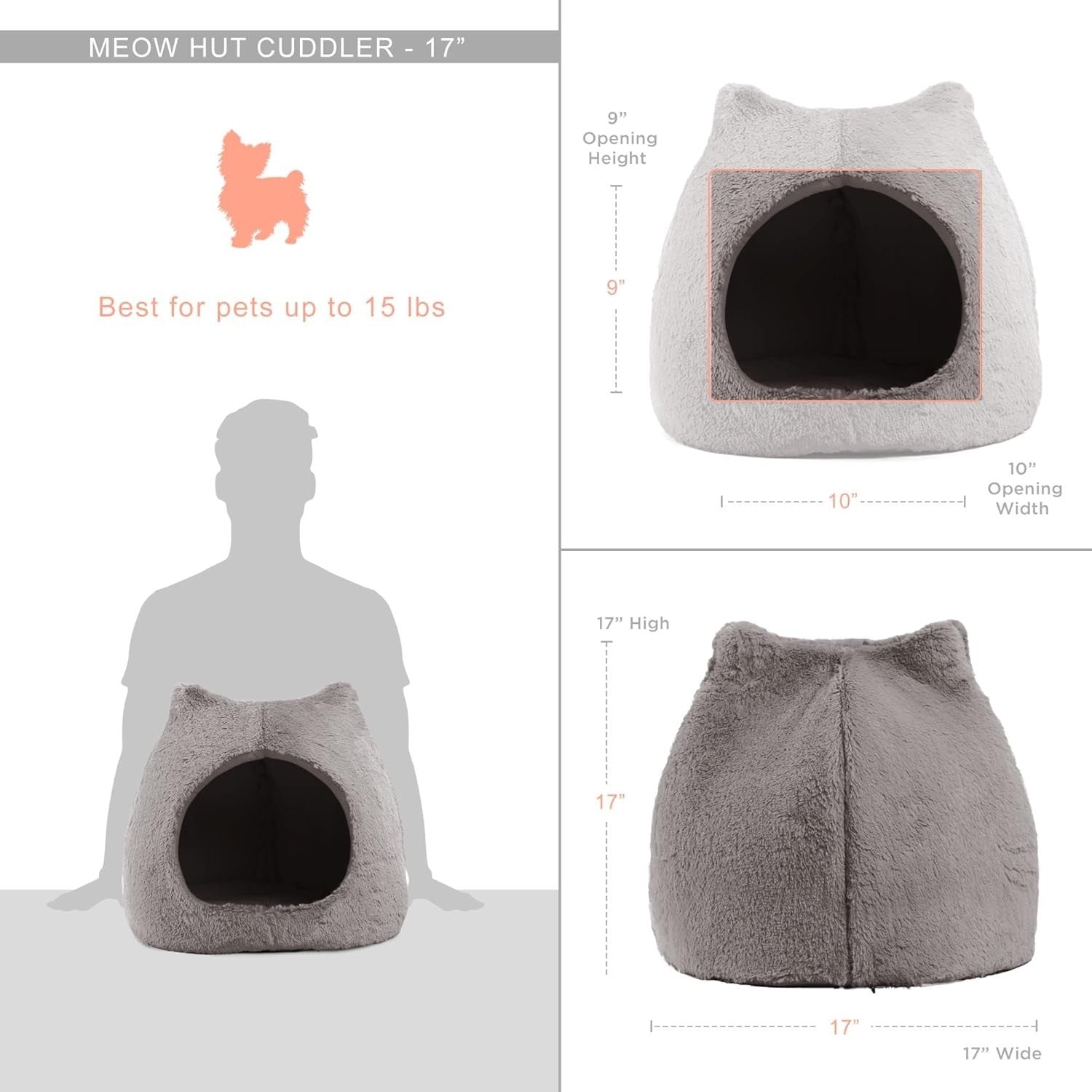 Fur Cover Cat Cave Bed Dome Pet Igloo Washable Cozy Hideaway Gray