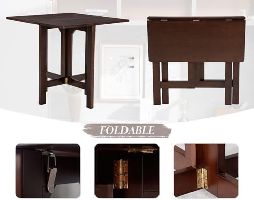 Folding Square Wooden Dining Table Portable Side Table for Small Spaces