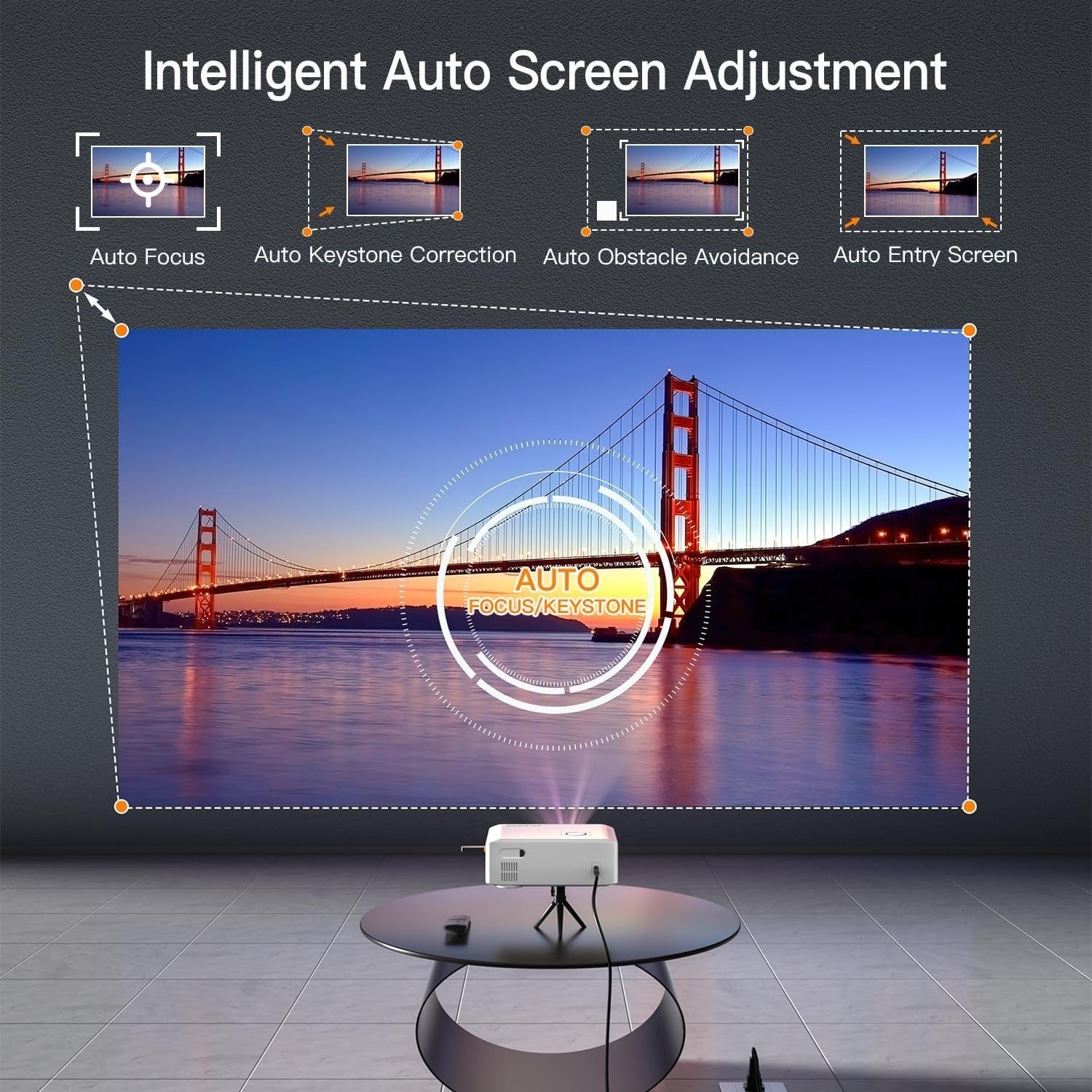 1080P 4K WiFi 6 Smart Projector 26000 Lumens Auto Focus Home Cinema