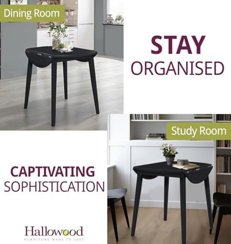 Round Drop Leaf Dining Table Small Folding Space Saving Kitchen Table Black