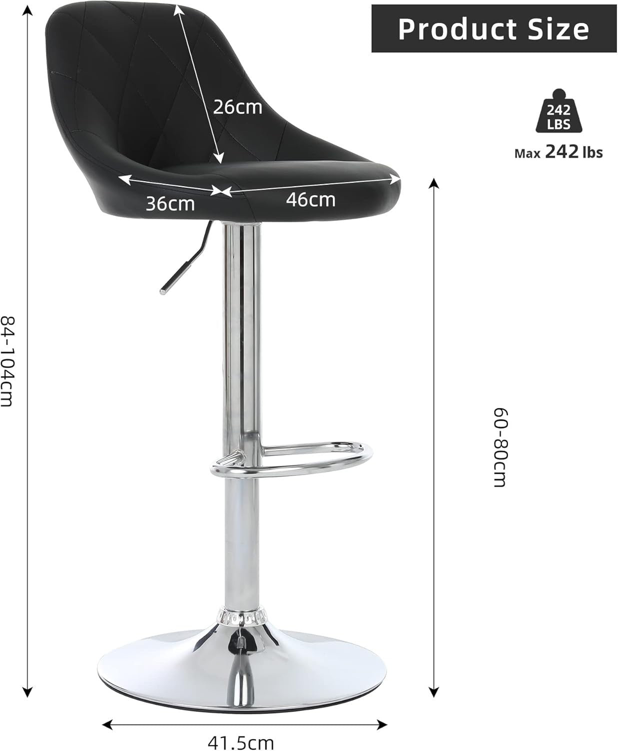 Set of 2 Adjustable Swivel Bar Stools –DM931 Black L-Shape