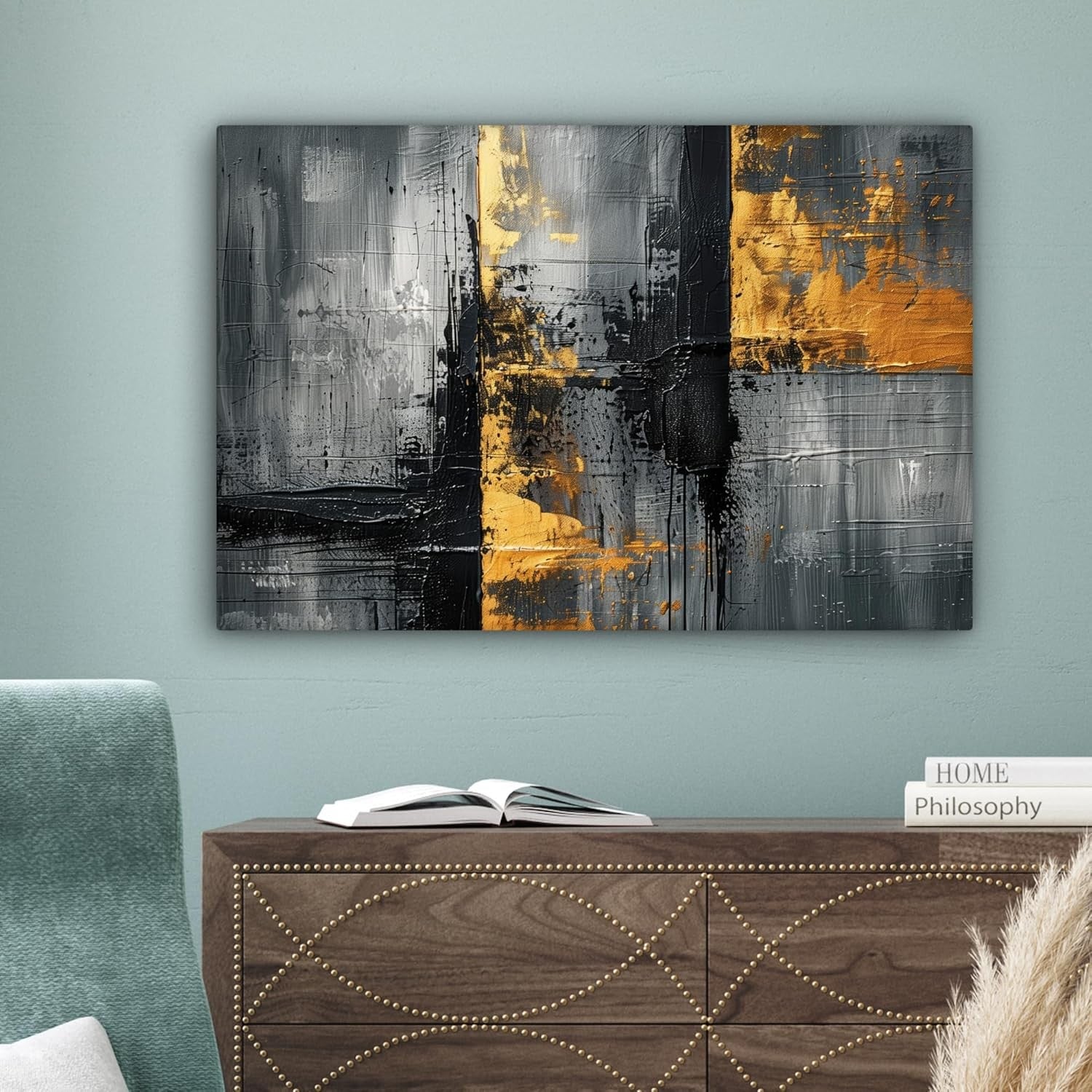 Gold Black Abstract Canvas Wall Art 60x40cm Luxury Framed Print