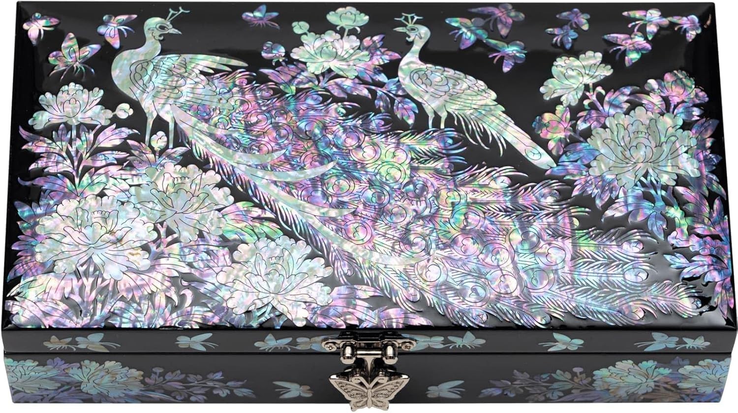 Mother of Pearl Peacock Jewellery Box Handmade Elegant Organizer