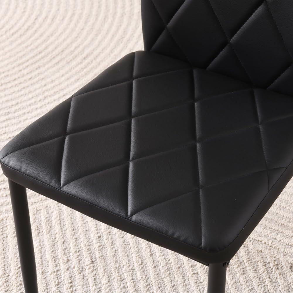 Modern Black Dining Table Set 3PC Small Space PU Chairs Kitchen Home