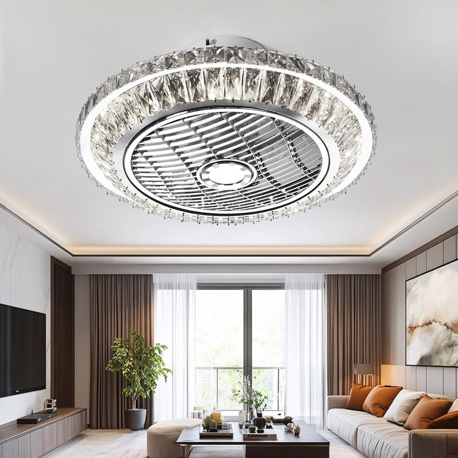 Crystal Ceiling Fan, 72W Dimmable LED, Adjustable Speed, Remote, Modern Style