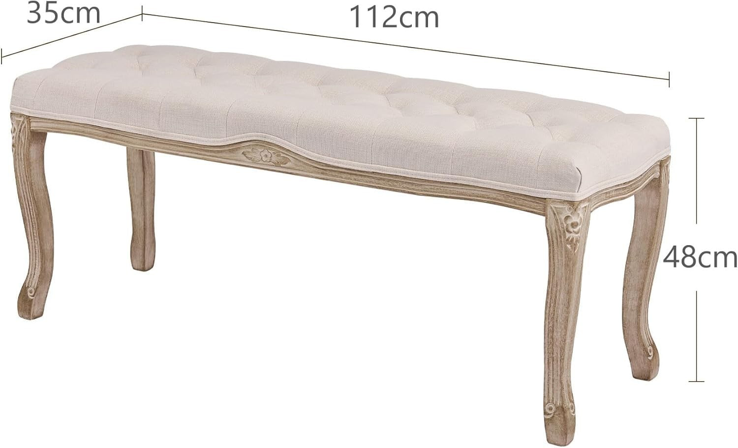 French Vintage Upholstered Ottoman Bench 112cm Padded Seat Footstool Beige