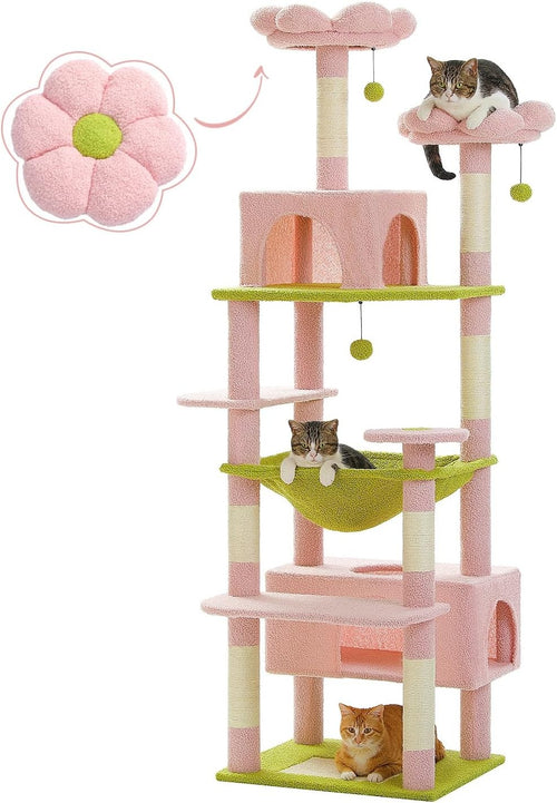 Large Cat Tree 184cm Extra Tall Multi Level Tower With Condos & Perches Pink