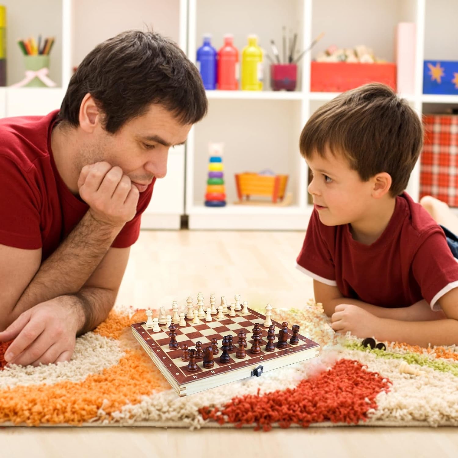 Portable 29×29cm Folding Magnetic Wooden Chess Set for Beginners & Adults
