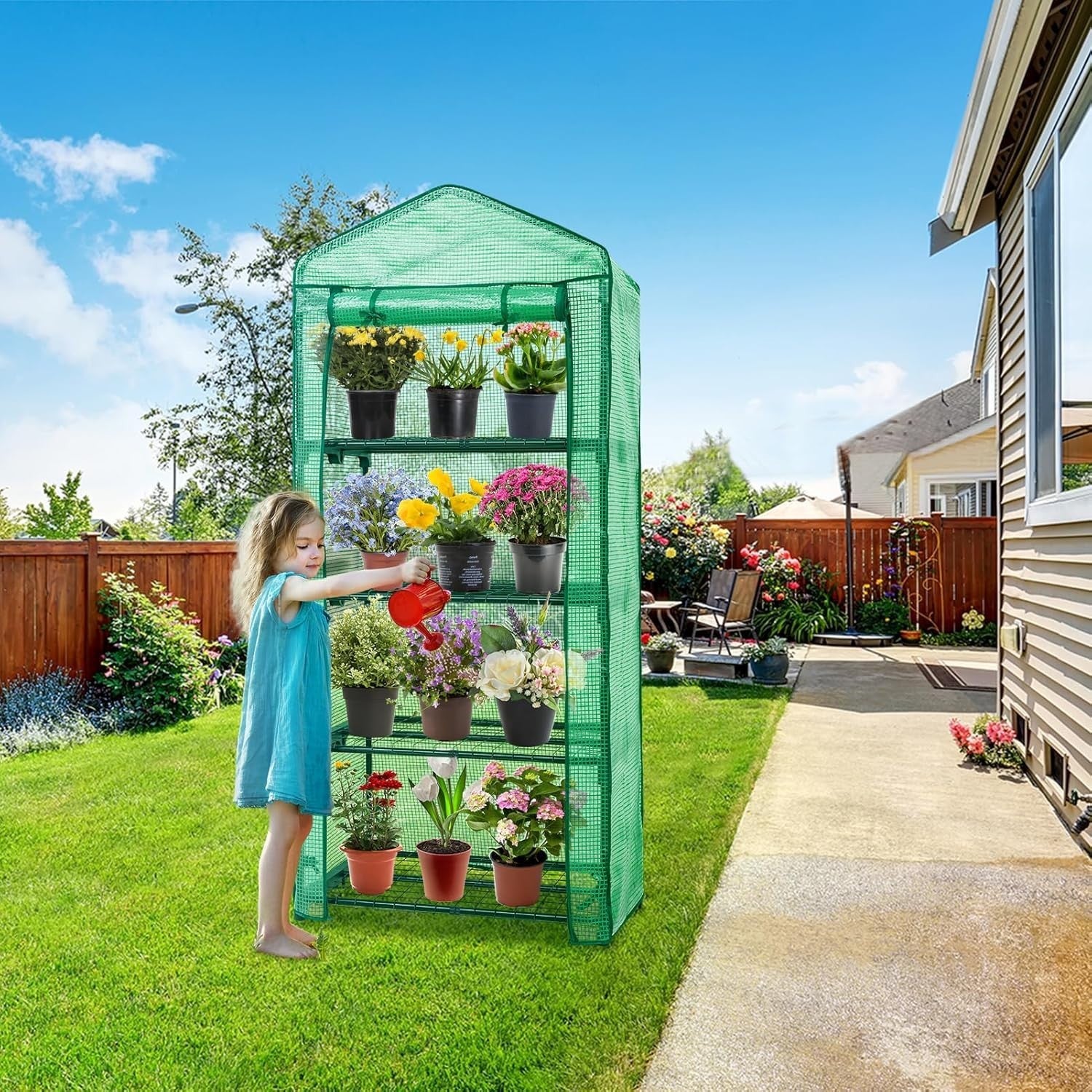 Mini 4-Tier Greenhouse with Shelves 69x49x163cm Green PE Cover Indoor Outdoor