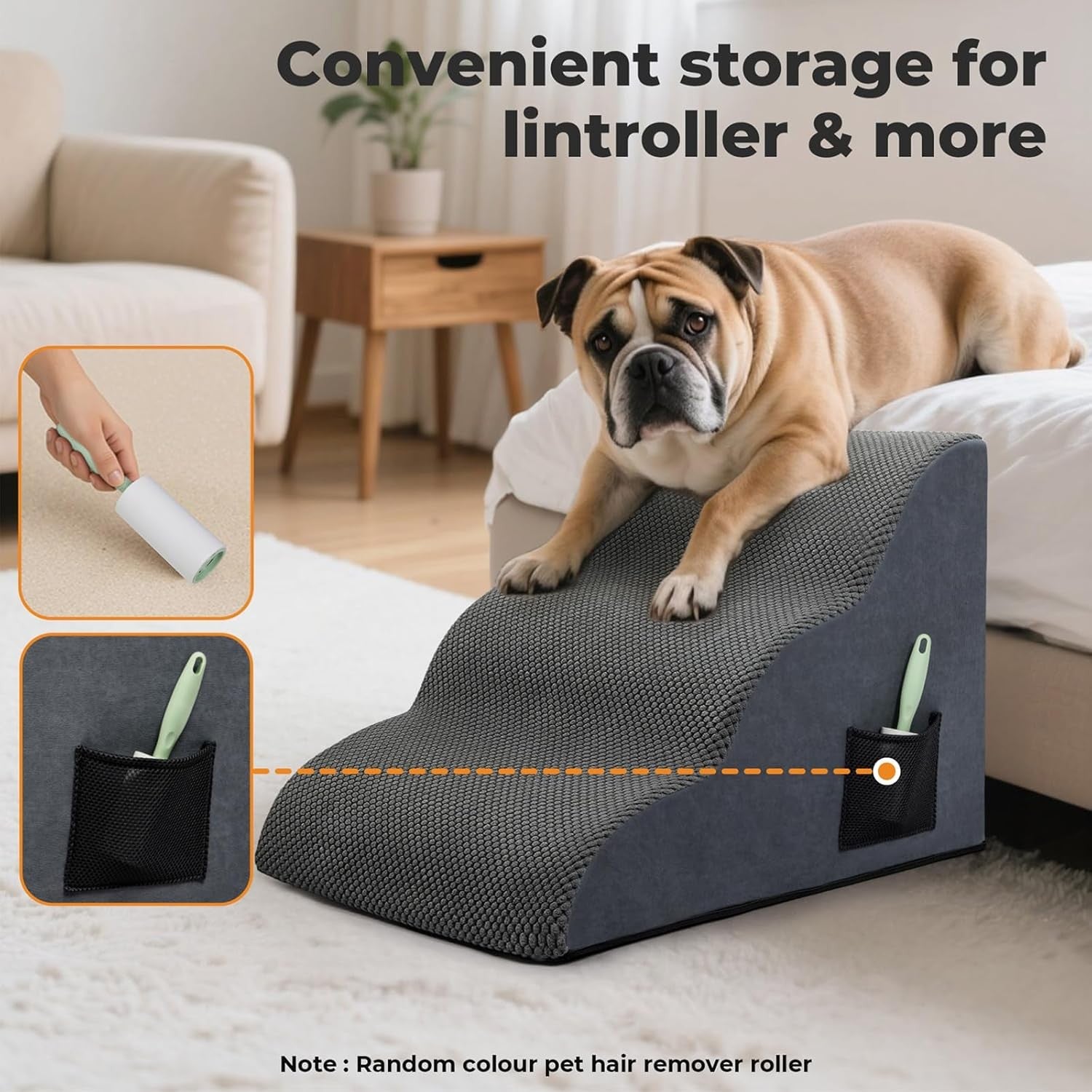 3‑Step Foam Dog Stairs for Bed Sofa – Non‑Slip Washable Pet Ramp Steps