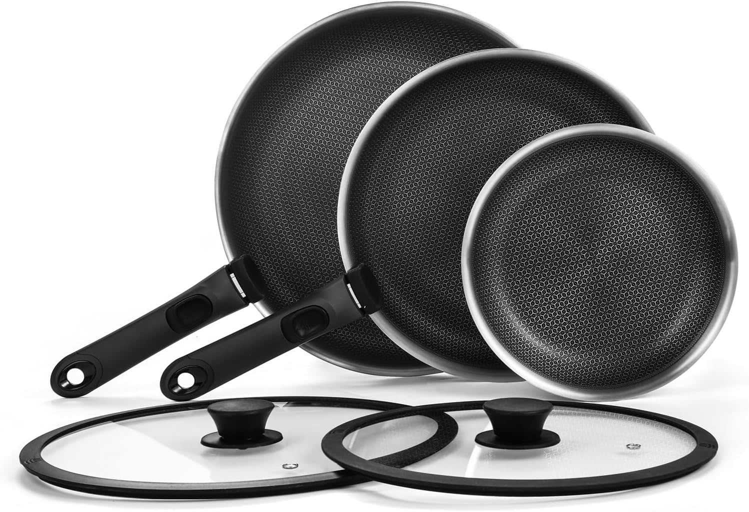 7Pcs Non Stick Frying Pan Set 20/25/30 cm with Lids & Detachable Handles