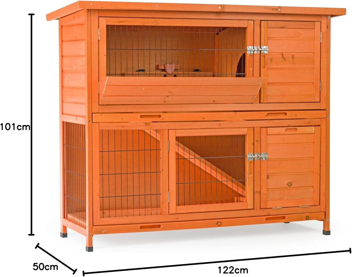 Large 2 Tier Rabbit Hutch with Enclosed Run Wooden Outdoor Cage Tray